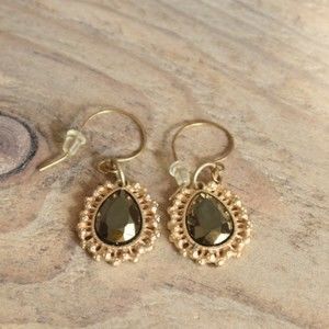 Ornate Gold Plated Pear Rhinestone Dangle Earrings
